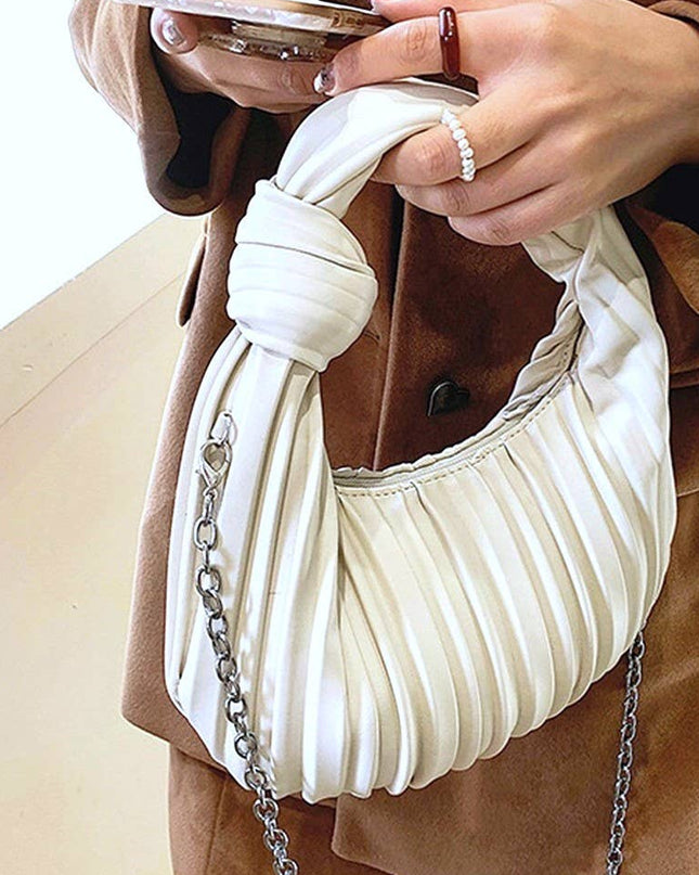 White Vegan Leather Pleated Shoulder Bag - Shop Simply Apparel