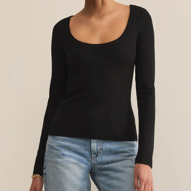 Black Second Skin Scoop Neck Top