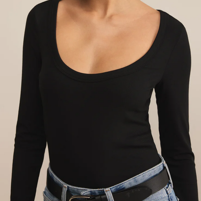 Black Second Skin Scoop Neck Top