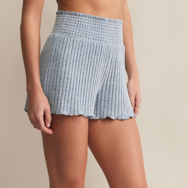 Light Denim Dawn Smocked Rib Pajama Short