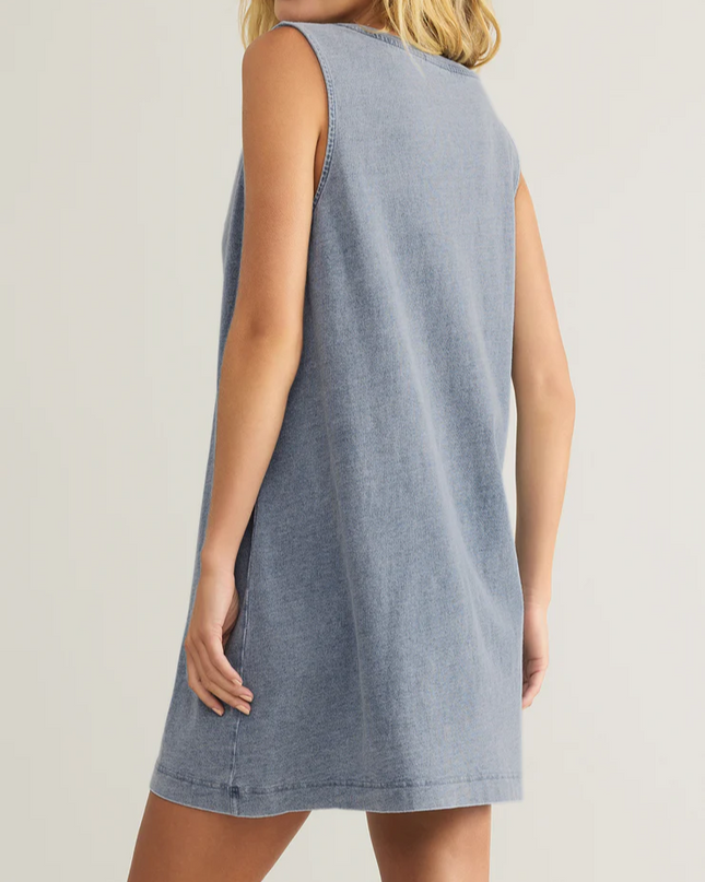 Sloane V-neck Jersey Denim Mini Dress - Shop Simply Apparel