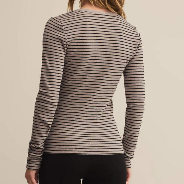 Heather Taupe Stella Striped Rib Henley
