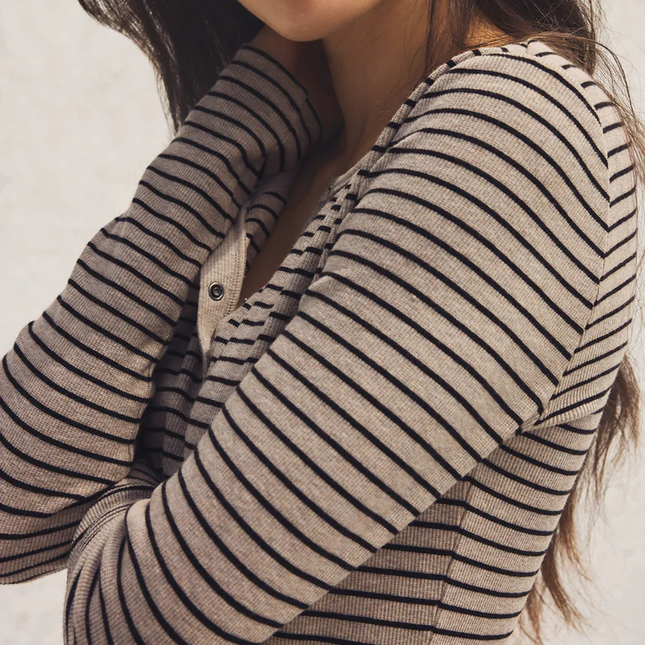 Heather Taupe Stella Striped Rib Henley