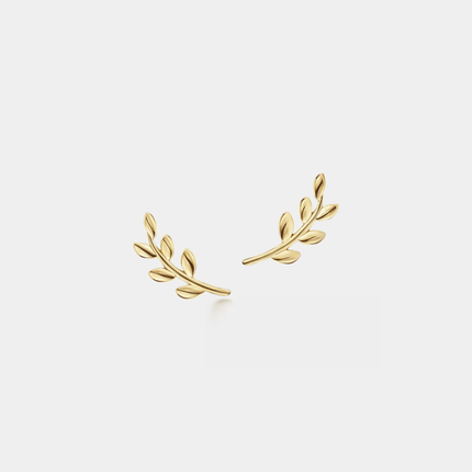 Tiny Small Leaf Climber Stud Earrings