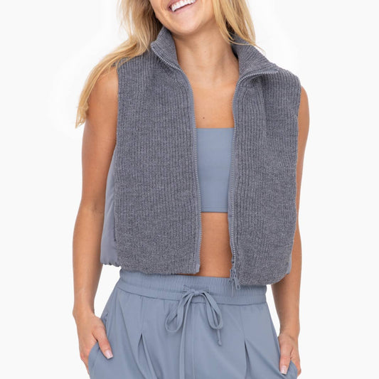 Grey Hybrid Cropped Puffer Vest