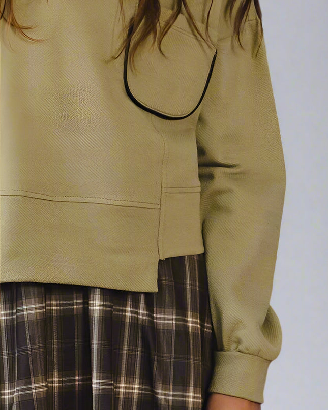 Olive Chest Pocket Semi Crop Sweatshirt - Shop Simply Apparel