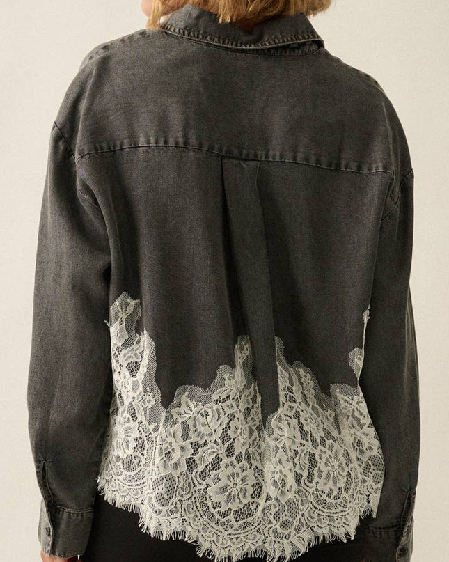 Black Chambray Lace Appliqué Shirt