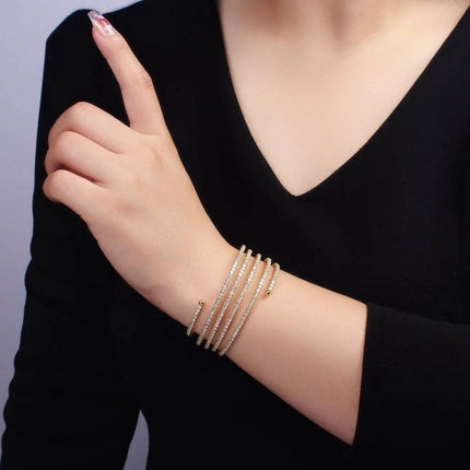 Clear CZ Gold Stacked Adjustable Bangle