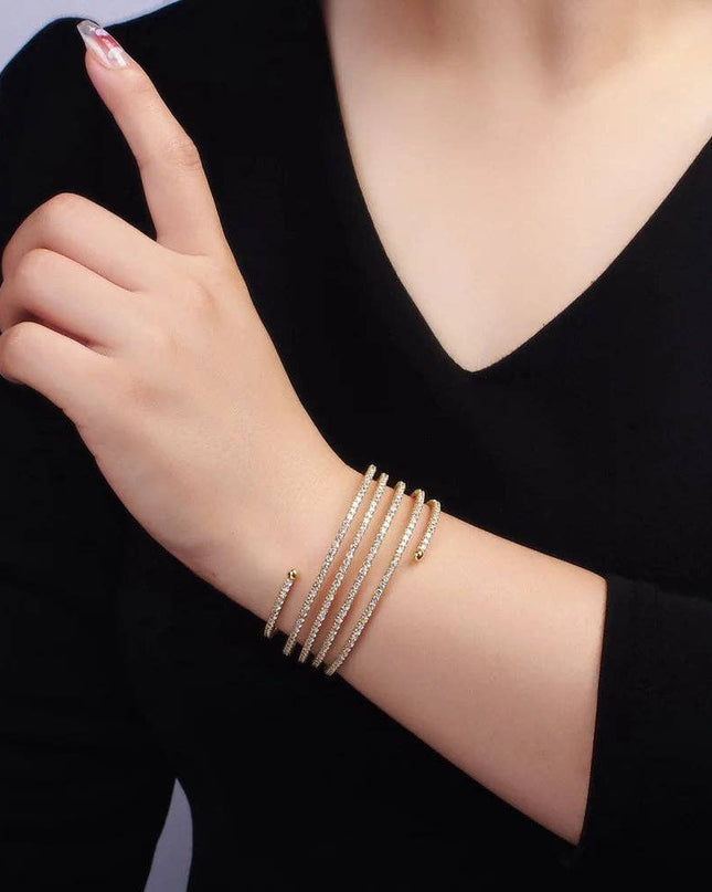 Clear CZ Gold Stacked Adjustable Bangle