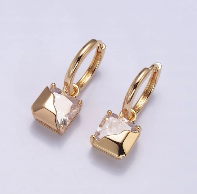 CZ Square Molten Drop Huggie Earring