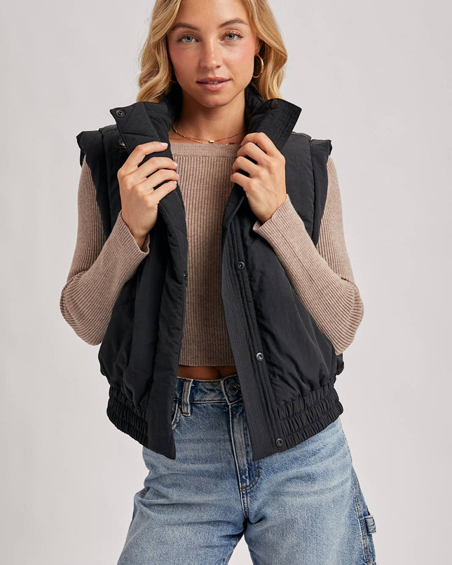 Black Bomber Style Puffer Vest - Shop Simply Apparel