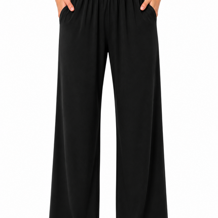Black Casual Wide Leg Pants
