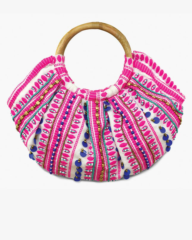 Dolores Round Satchel w/ Wooden Handles
