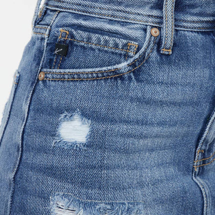 Distressed Denim A-line Mini Skirt