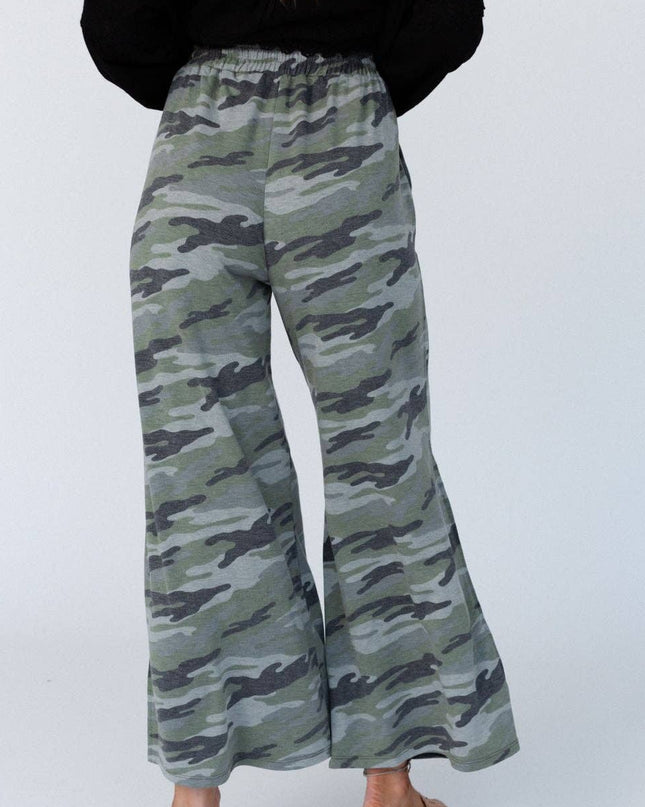 Camo Casual Wanderer Wide Leg Slit Pants - Shop Simply Apparel