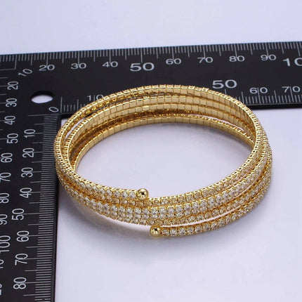 Clear CZ Gold Stacked Adjustable Bangle