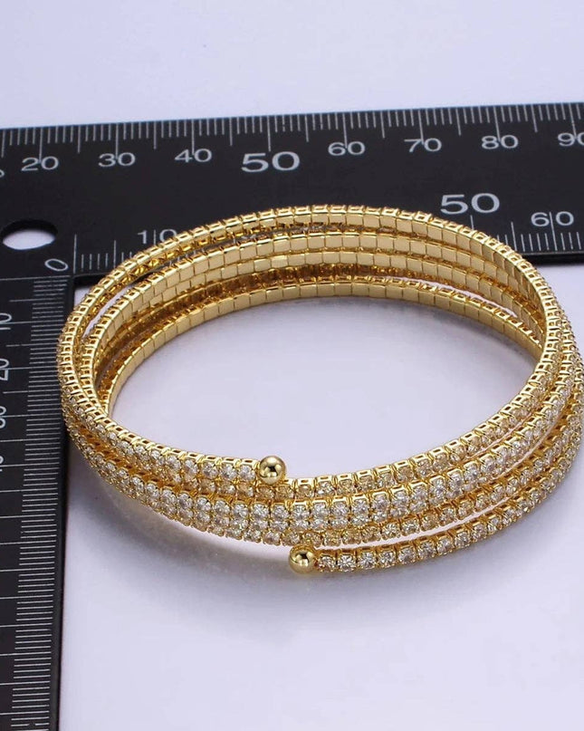 Clear CZ Gold Stacked Adjustable Bangle