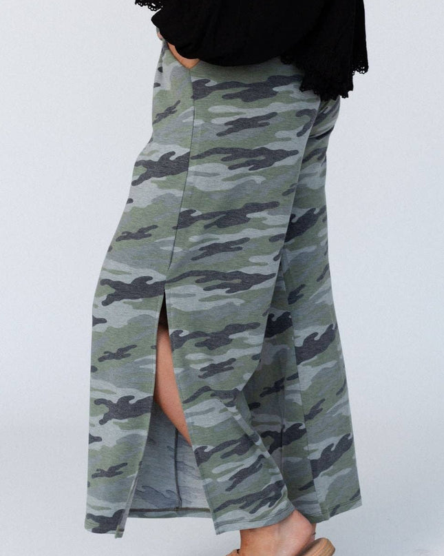 Camo Casual Wanderer Wide Leg Slit Pants - Shop Simply Apparel