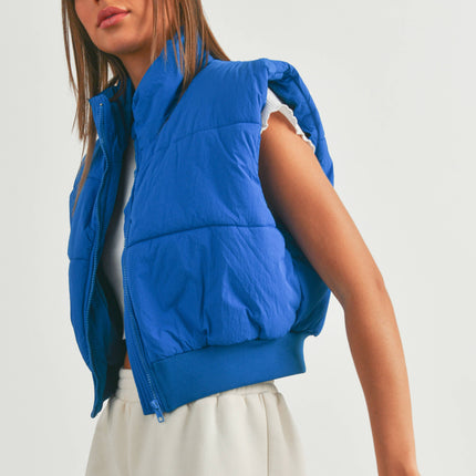 Royal Blue Zip-Up Crop Puffer Vest - Shop Simply Apparel
