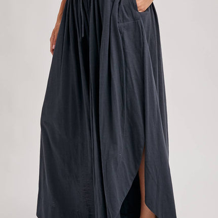 Ash Grey Side Slit Wide Leg Pants