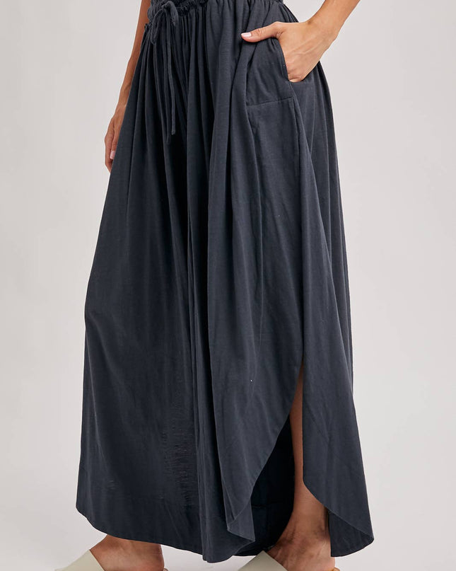 Ash Grey Side Slit Wide Leg Pants