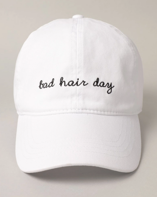 White Bad Hair Day Lettering Embroidery Baseball Cap