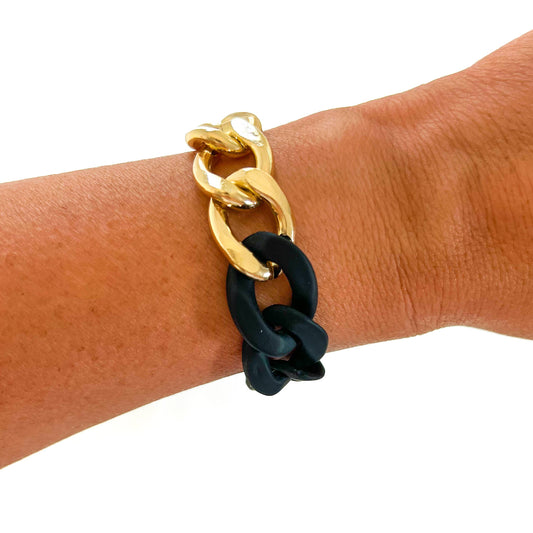 Gold Matte Black Chunky Acrylic Chain Link Bracelet