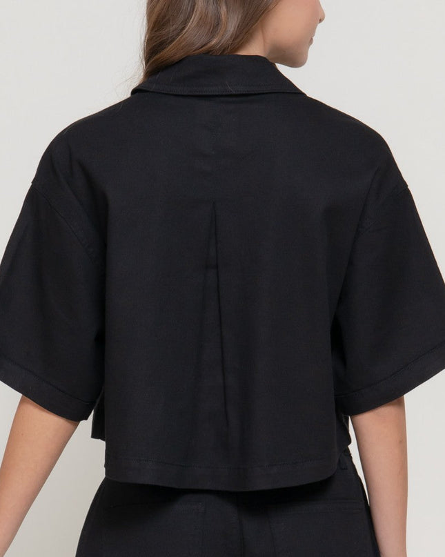 Black Stretch Cotton Boxy Jacket - Shop Simply Apparel