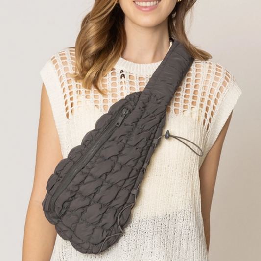 Black Quilted Puffer Sling Bag