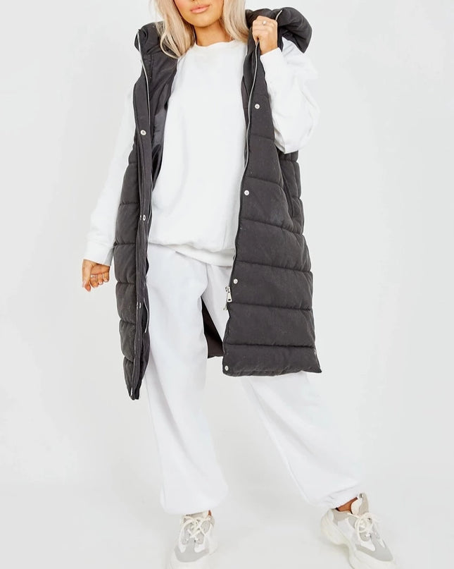 Black Longline Puffer Hooded Vest - Shop Simply Apparel