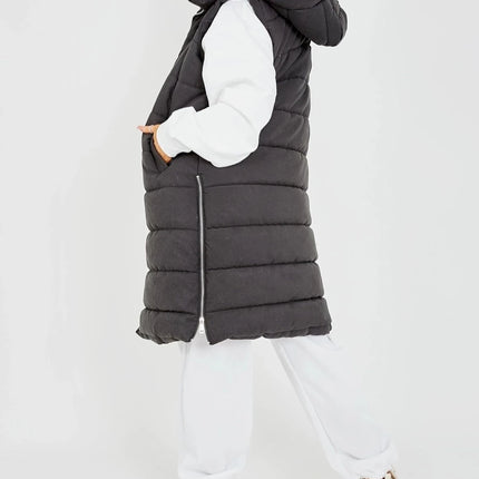 Black Longline Puffer Hooded Vest - Shop Simply Apparel
