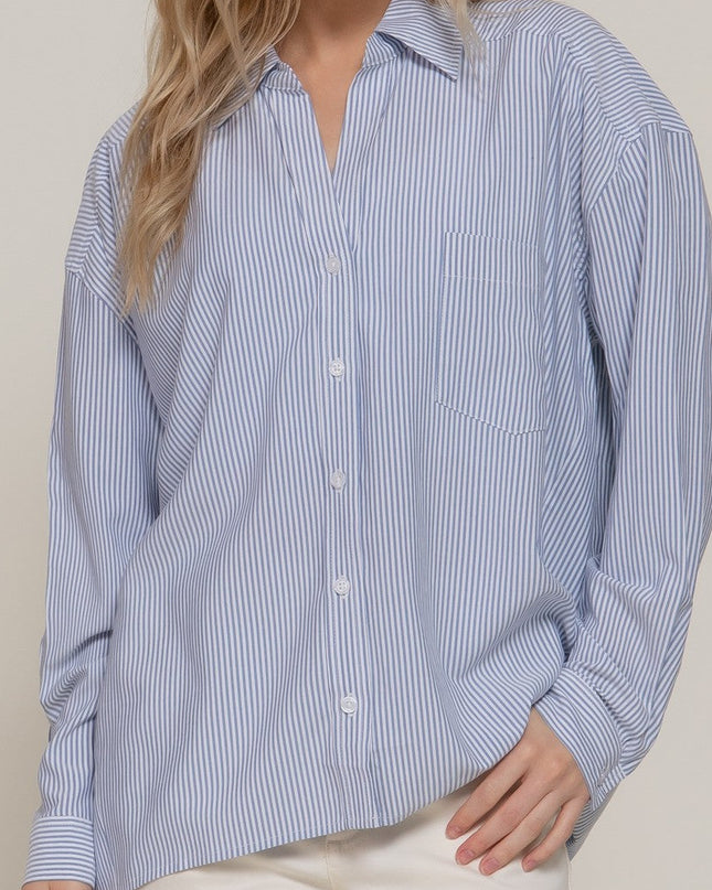 Blue/Off White Oversize Stripe Shirt - Shop Simply Apparel