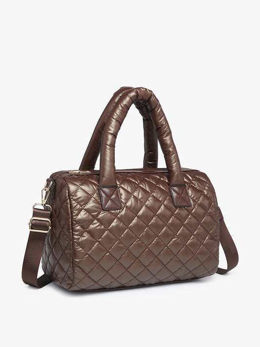 Brown Quilted Nylon Satchel