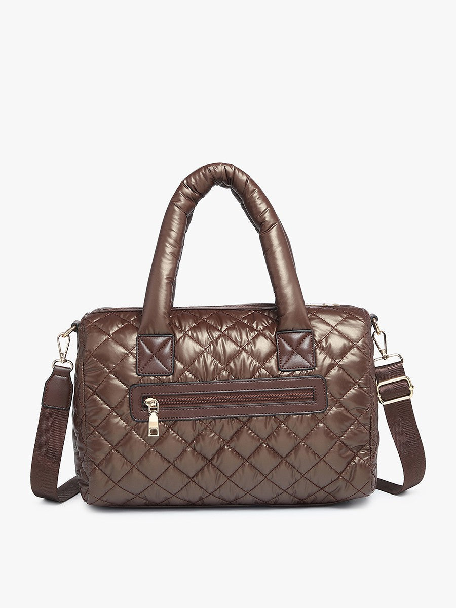 Brown Quilted Nylon Satchel