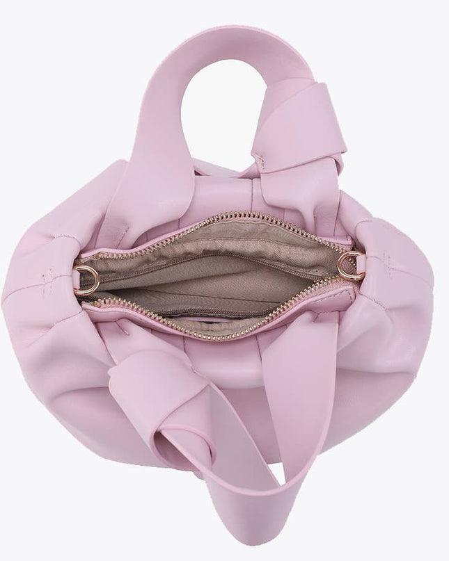 Petal Pink Beck Pleated Bucket Bag w/ Tie Straps
