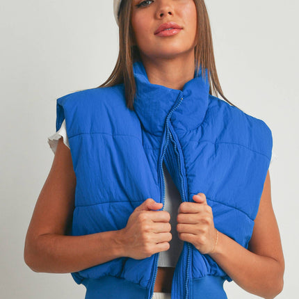 Royal Blue Zip-Up Crop Puffer Vest - Shop Simply Apparel