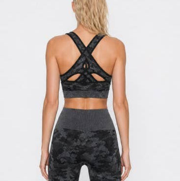 Dark Grey Seamless Camo Sports Bra
