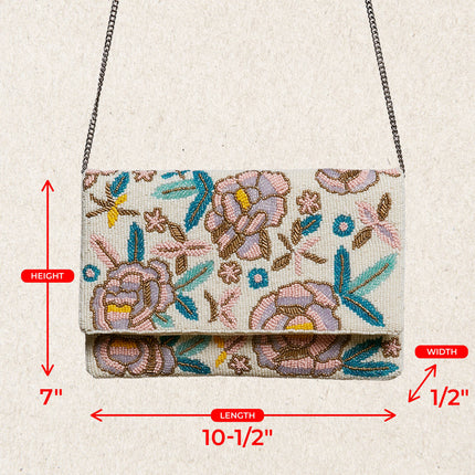 PRE-ORDER Floral Beaded Chain Strap Ivory Bag