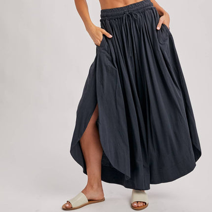 Ash Grey Side Slit Wide Leg Pants
