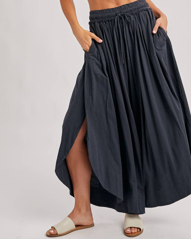 Ash Grey Side Slit Wide Leg Pants