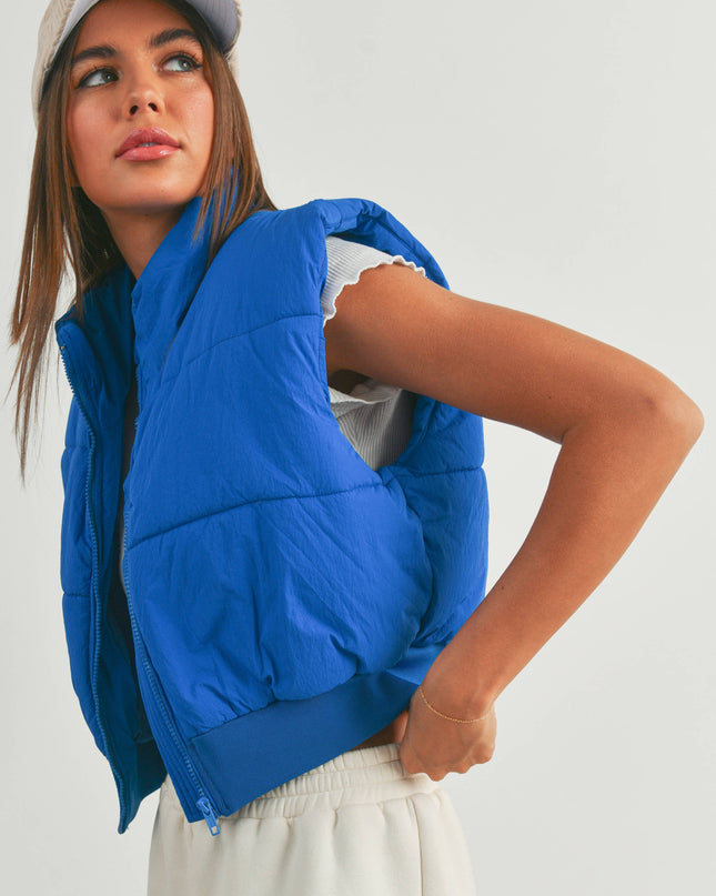 Royal Blue Zip-Up Crop Puffer Vest - Shop Simply Apparel