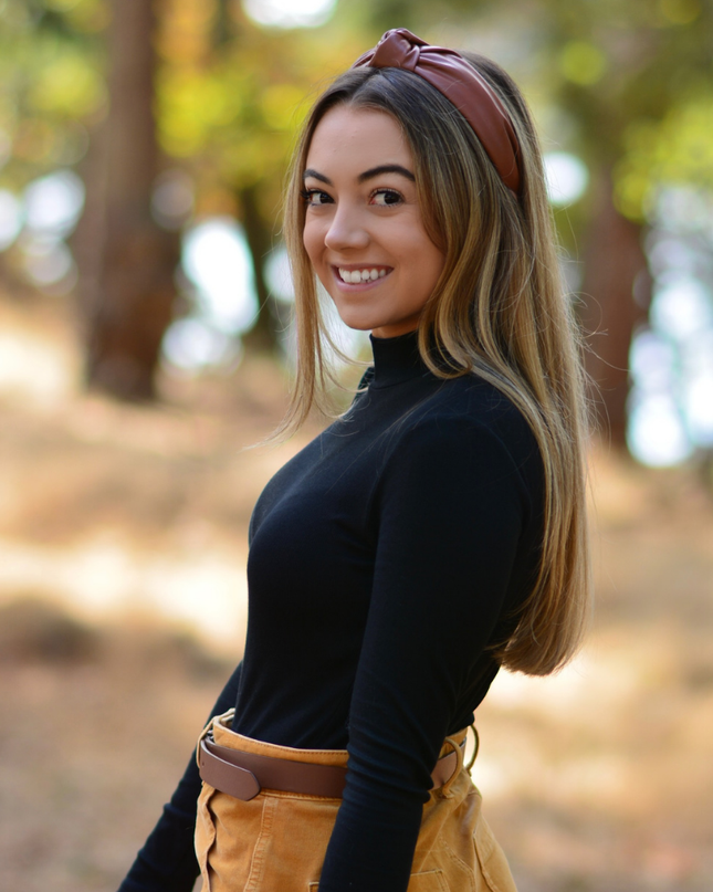 Brown Top Knot Leather Headband