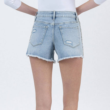 High Rise Studded Denim Shorts