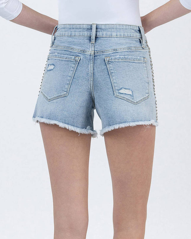 High Rise Studded Denim Shorts