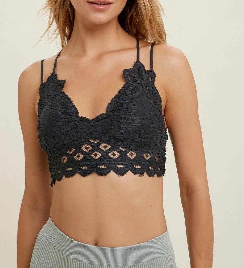 Charcoal Double Strap Scalloped Lace Bralette