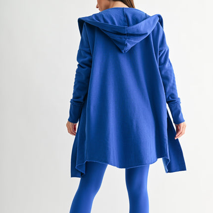 Royal Blue Open Front Hoodie Cardigan