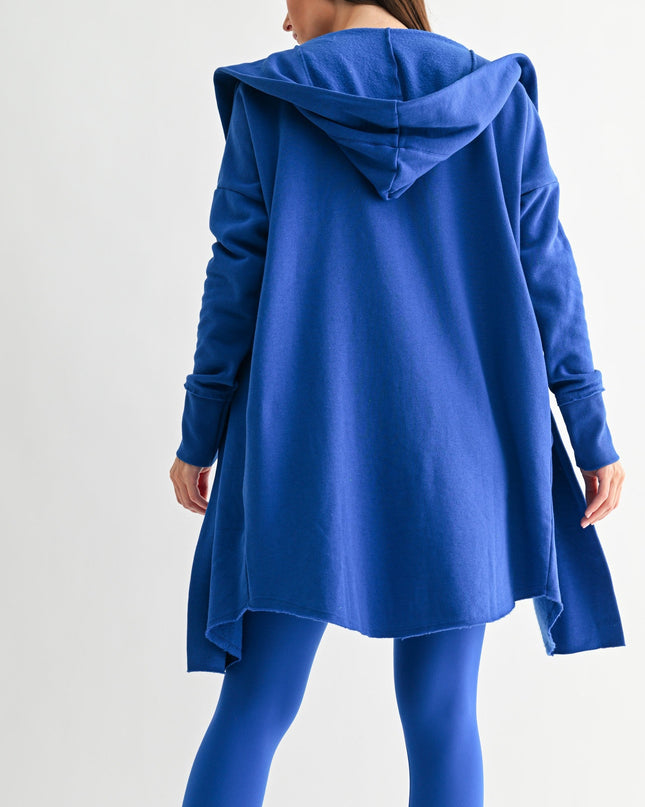 Royal Blue Open Front Hoodie Cardigan