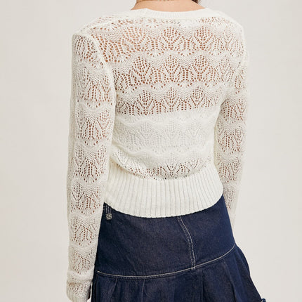 Ivory open knit wrap V-neck sweater