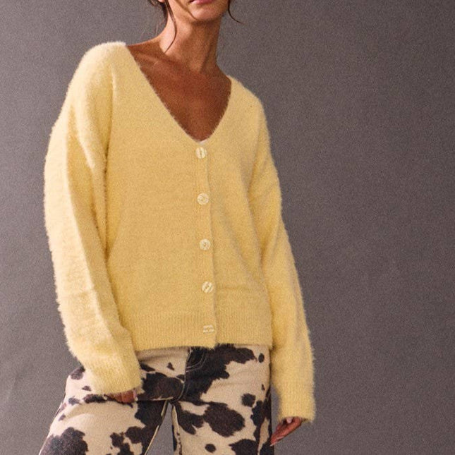 Light Yellow Soft Brushed Cardigan - Shop Simply Apparel