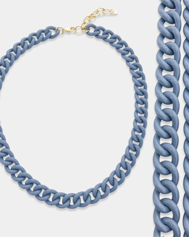 Denim Enamel Curb Chain Necklace
